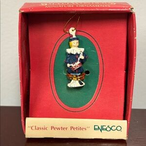 1989 Petit Pewter Drummer Enesco Christmas Ornament  ~3.5 cm tall